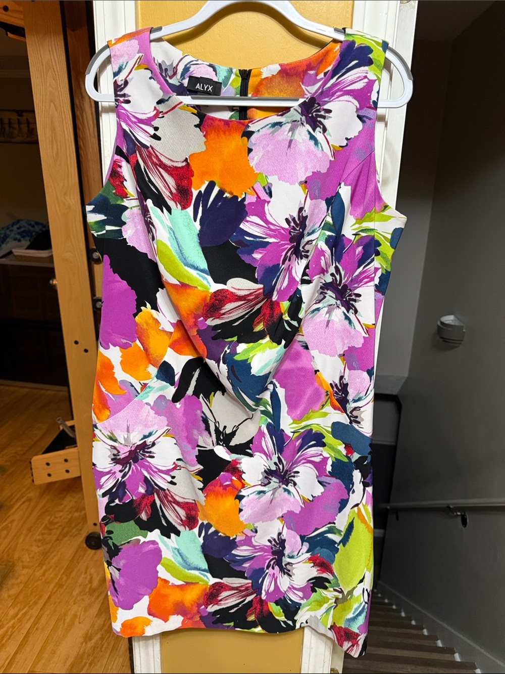 ALYX 16W Vibrant Floral Print Sleeveless Sheath Dress Stretch Midi
